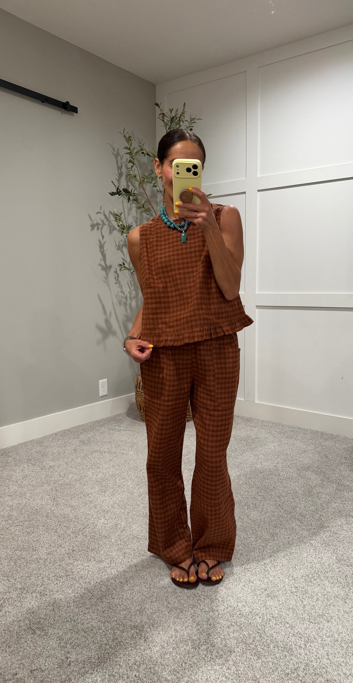Autumn Gingham Set | Cognac Brown