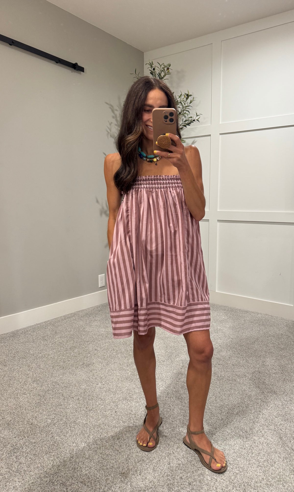 Serena Striped Cami Dress | Mauve Stripe