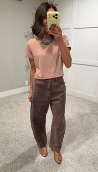 Ginger Ribbed Cropped Tee | Dusty Mauve