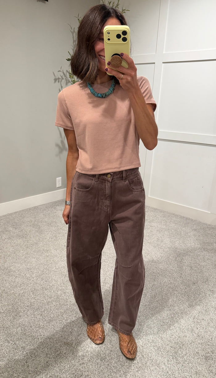 Ginger Ribbed Cropped Tee | Dusty Mauve