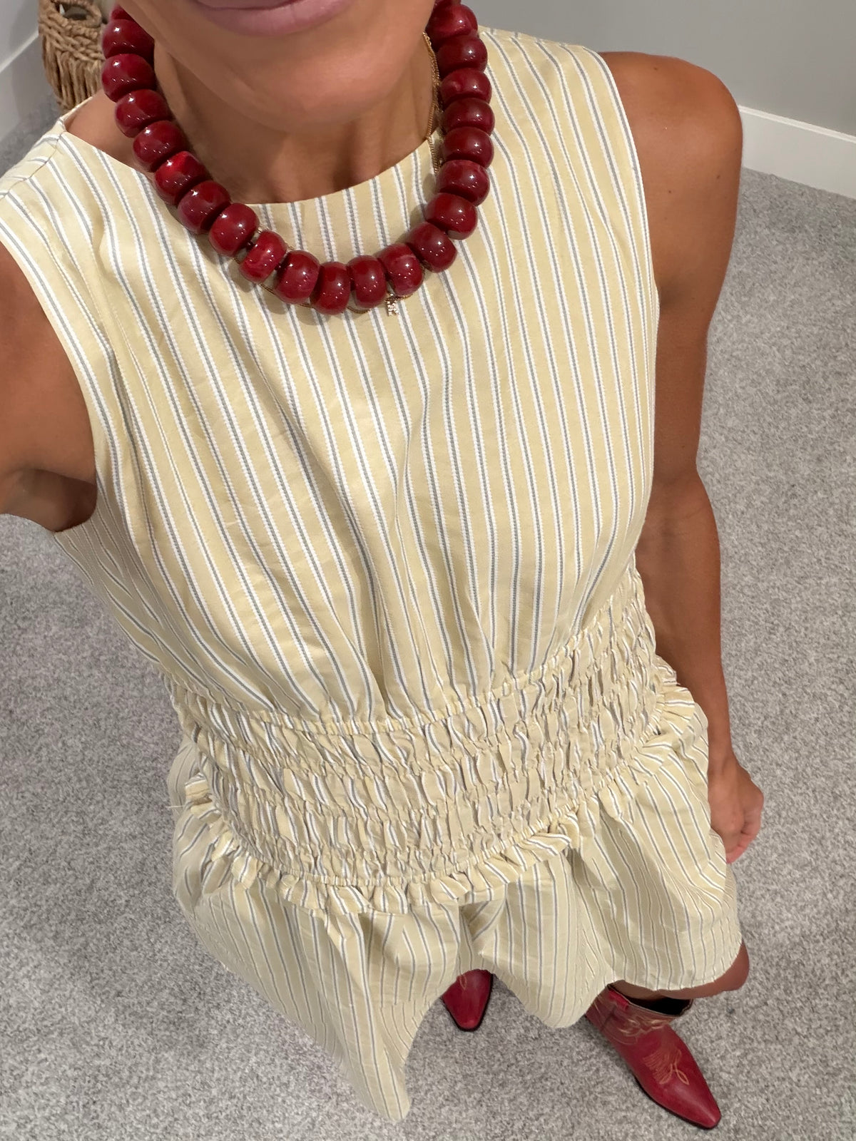Meredith Pinstripe Mini Dress | Butter Yellow Stripe