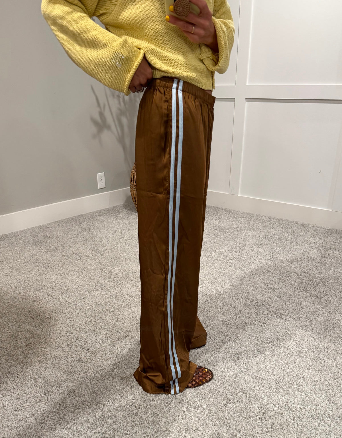 Adele Satin Track Pants | Brown/Light Blue