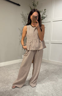 Gingham Wide Leg Pants | Brown