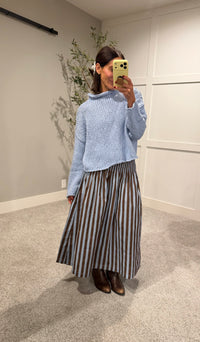 The Hazel Mock Neck Rolled Hem Knit Sweater | Light Blue