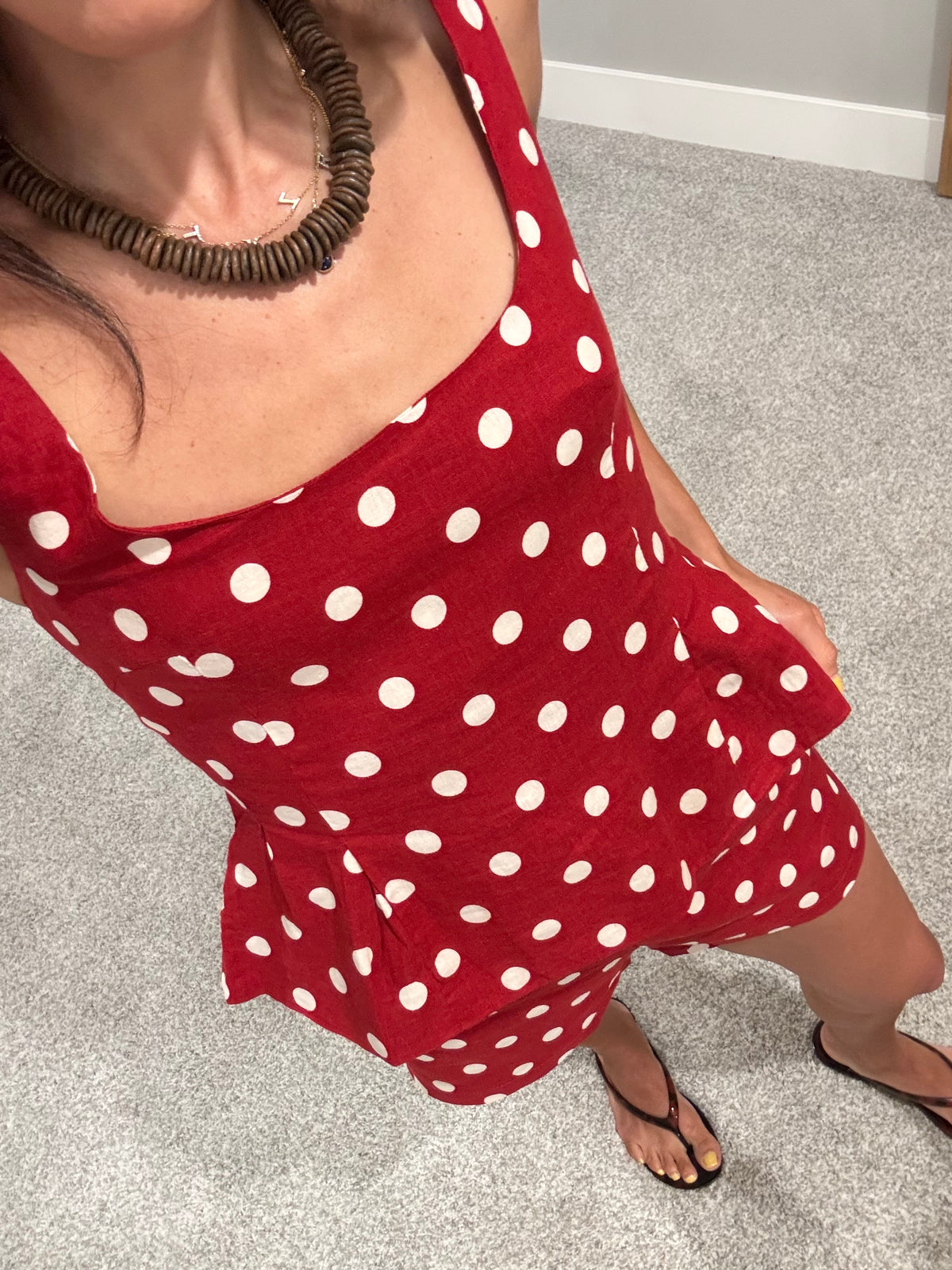 Natalia Polka Dot Peplum Set | Red/Natural