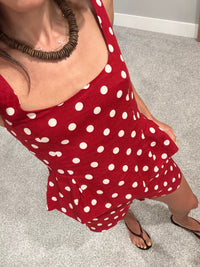 Natalia Polka Dot Peplum Set | Red/Natural