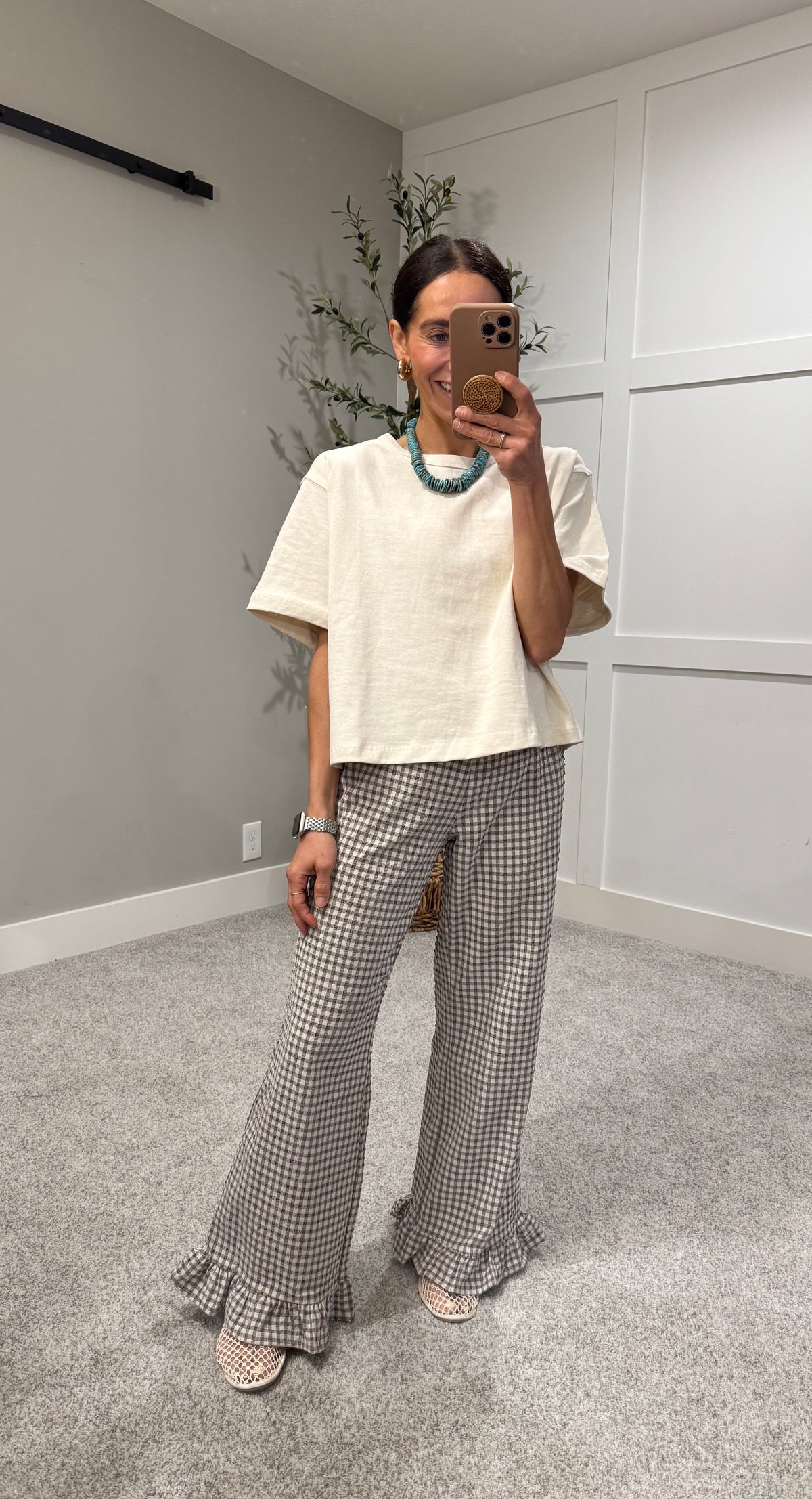Remi Gingham Pants | Brown/Cream