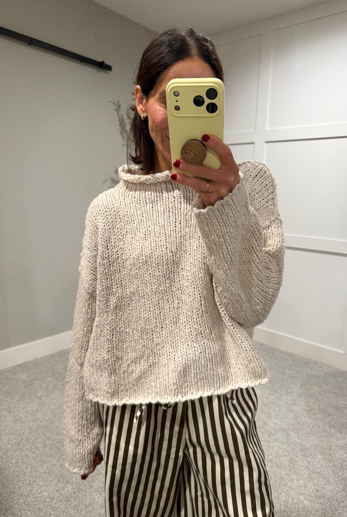The Hazel Mock Neck Rolled Hem Knit Sweater | White Tea