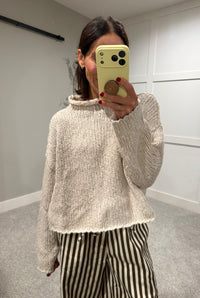The Hazel Mock Neck Rolled Hem Knit Sweater | White Tea