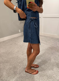 Pia Striped Skort | Denim Blue