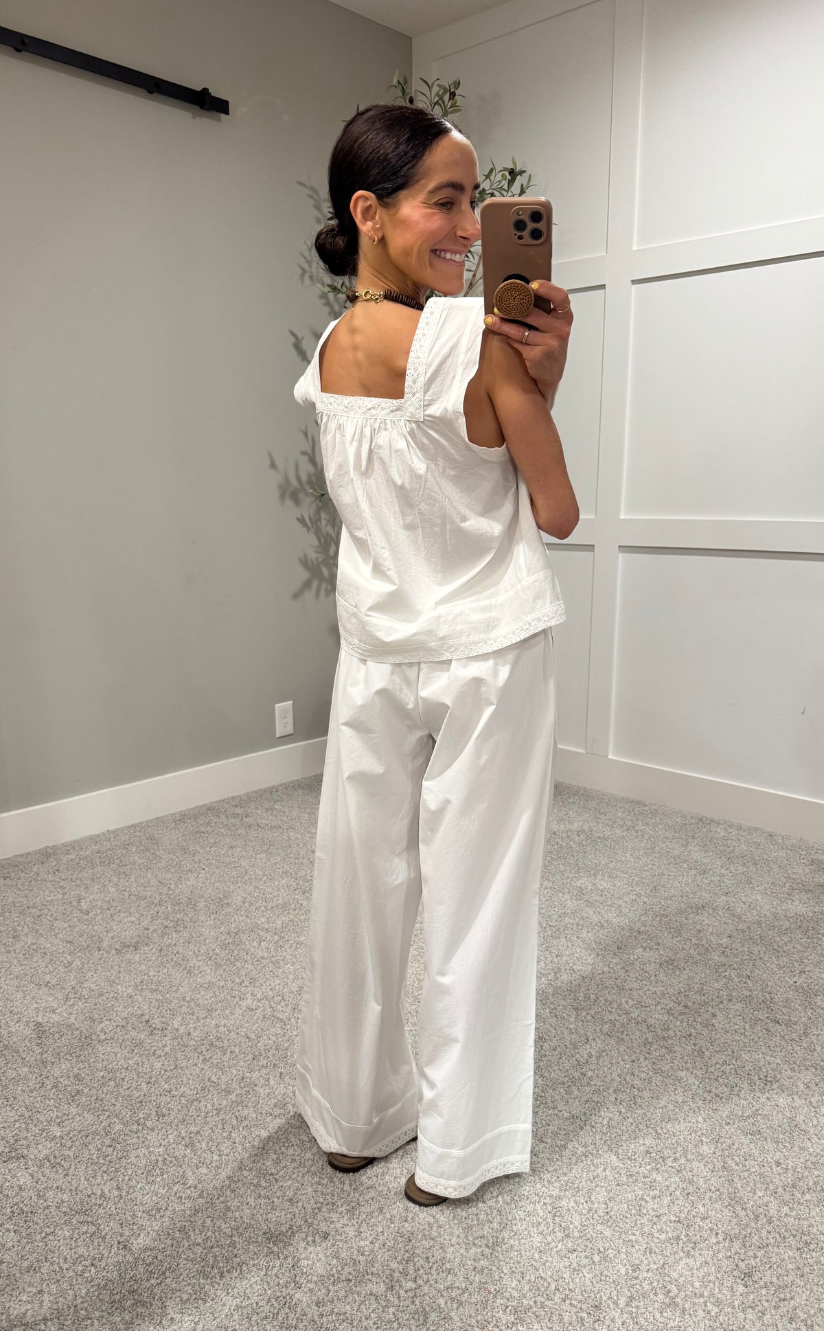 Cece Eyelet Hem Pants | Off White