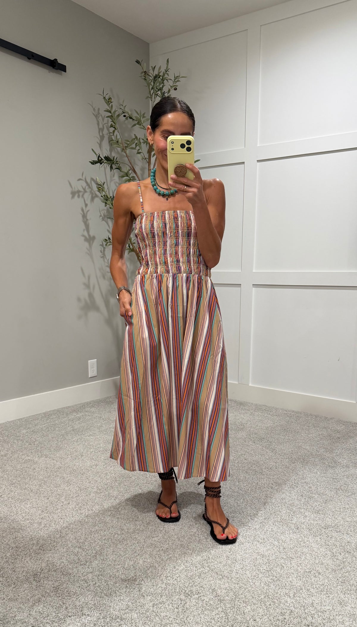 Multicolor Stripe Smocked Maxi Dress | MULTI STRIPE