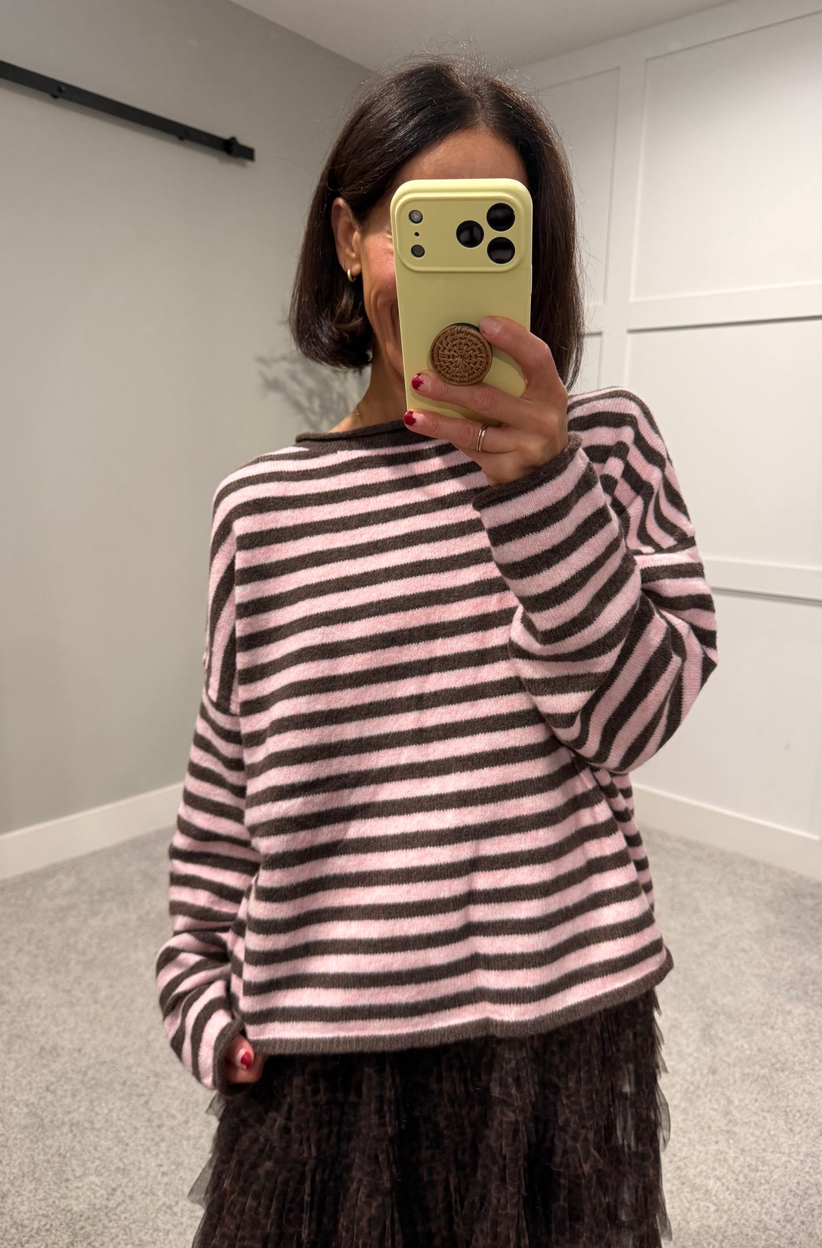 Striped Piper Pullover Sweater | Mocha/Pink