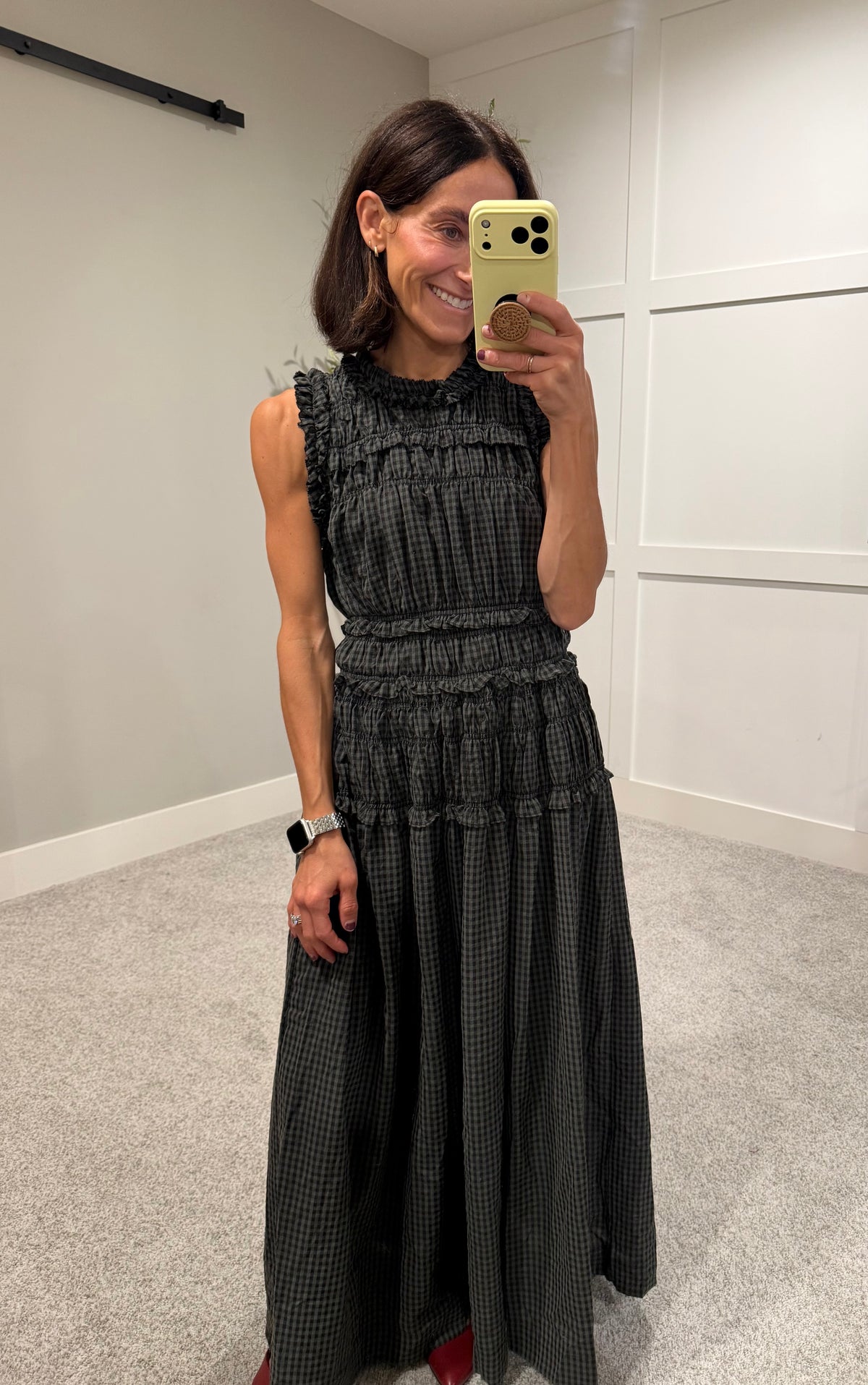 Neily Gingham Maxi | Olive/Charcoal Grey