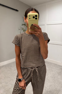 French Terry Striped Set | Brown/Cream