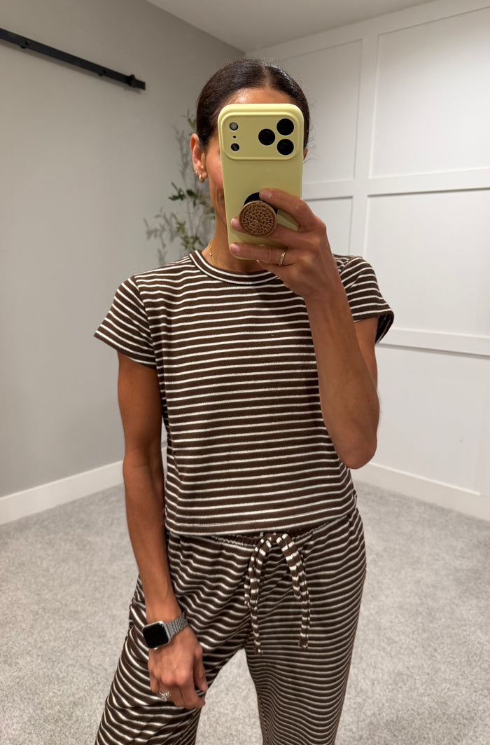 French Terry Striped Set | Brown/Cream