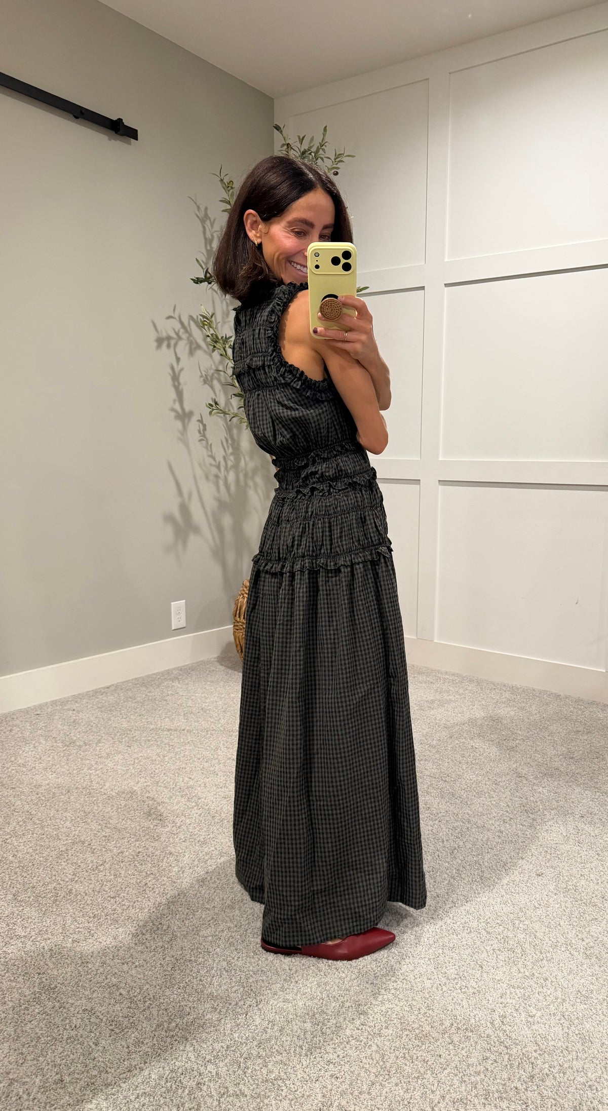 Neily Gingham Maxi | Olive/Charcoal Grey