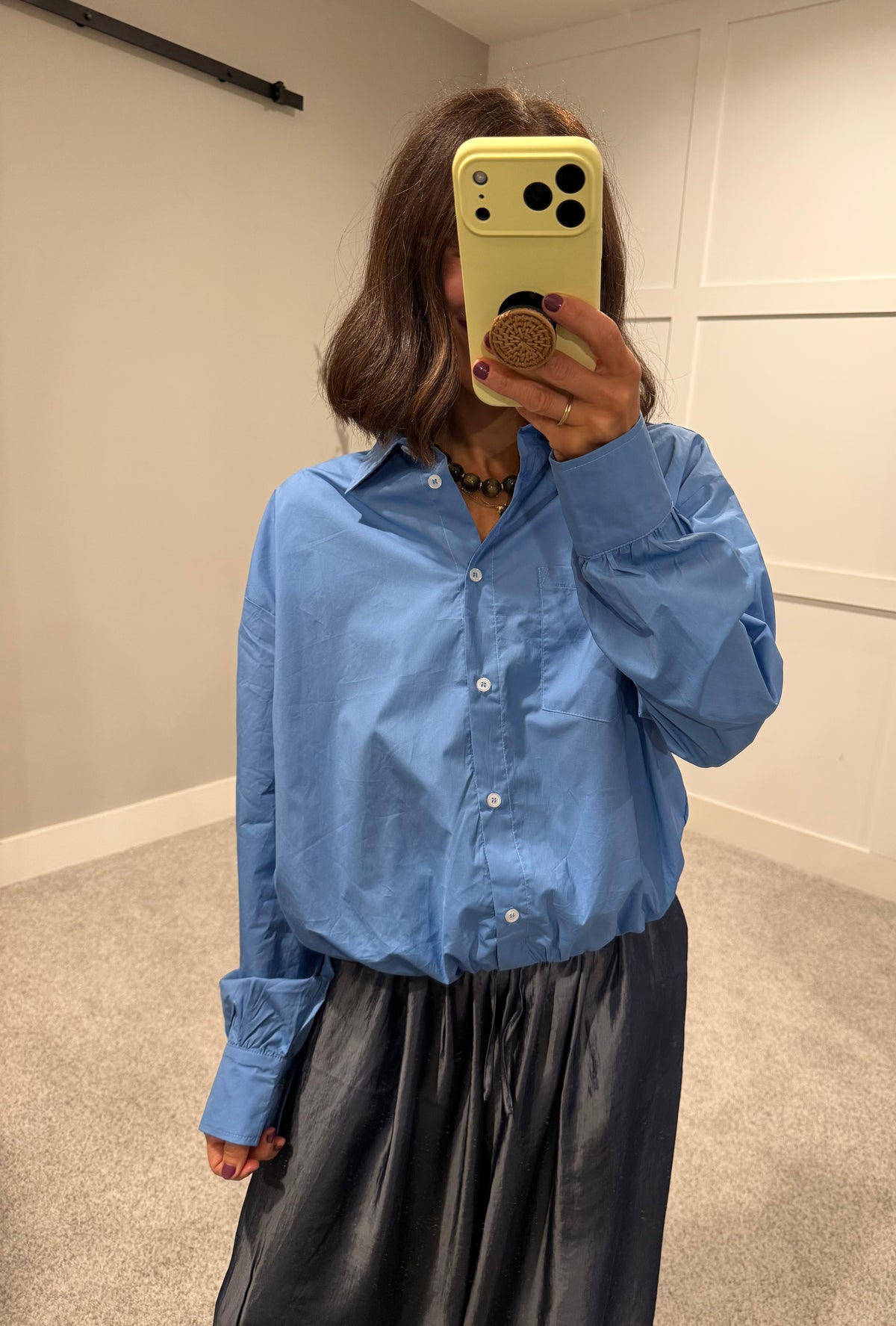 Delphine Cropped Cinched Button-Up | Lake Blue