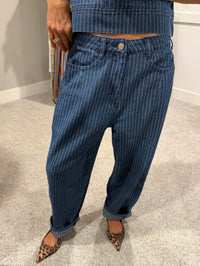 Dark Indigo Pinstripe Barrel Jeans