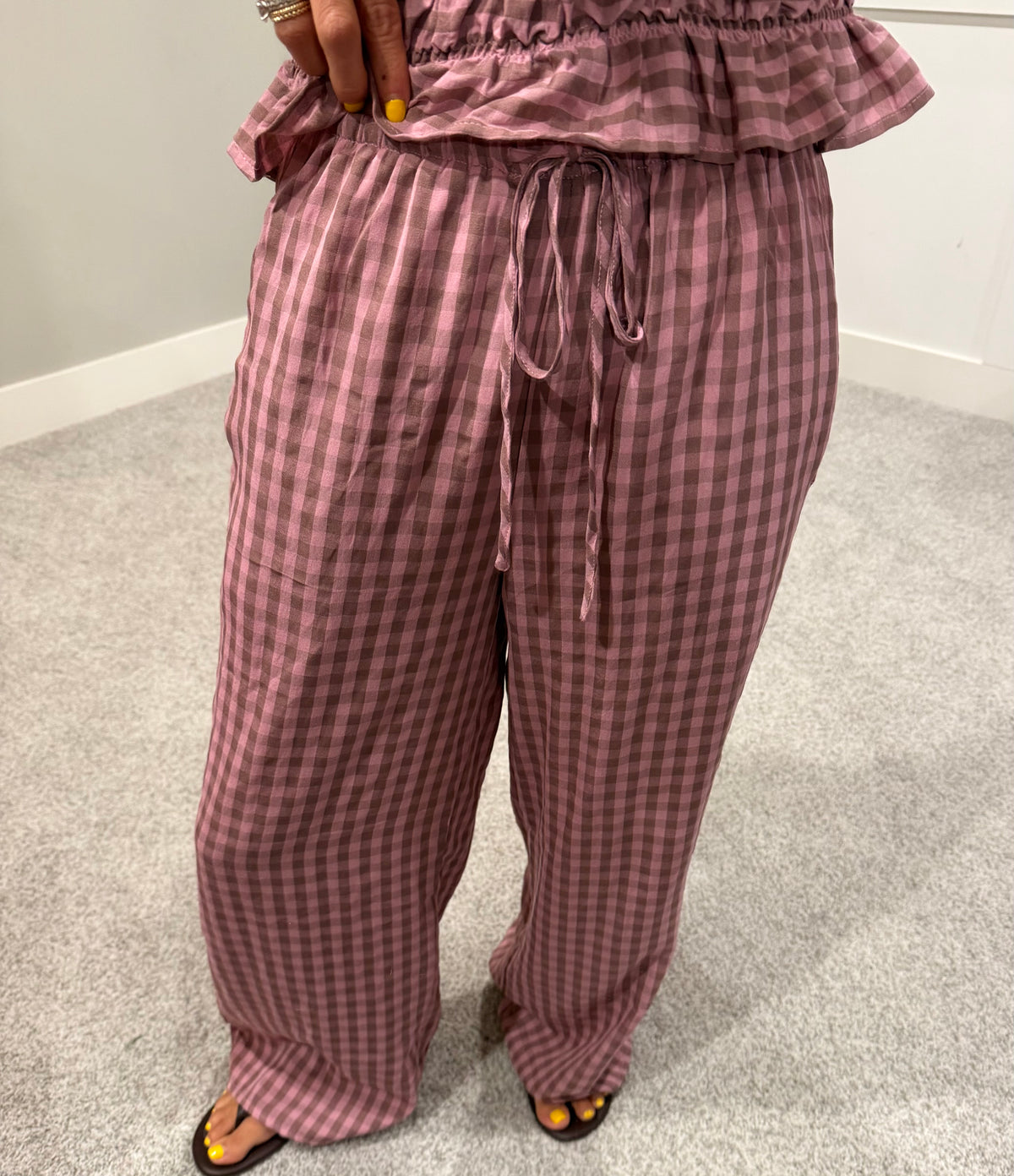 Gingham Print Drawstring Pants | Mauve