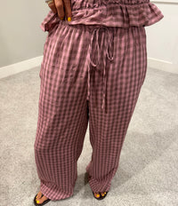 Gingham Print Drawstring Pants | Mauve