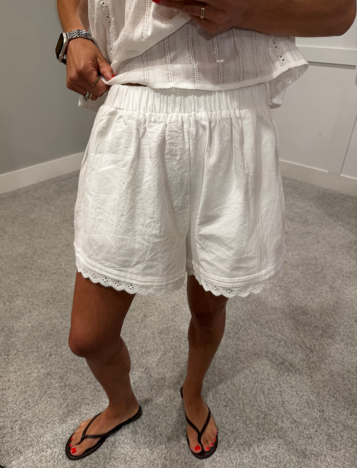 Eyelet Lace Trim Shorts | Off White