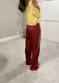 Adele Satin Track Pants | Maroon/Light Blue