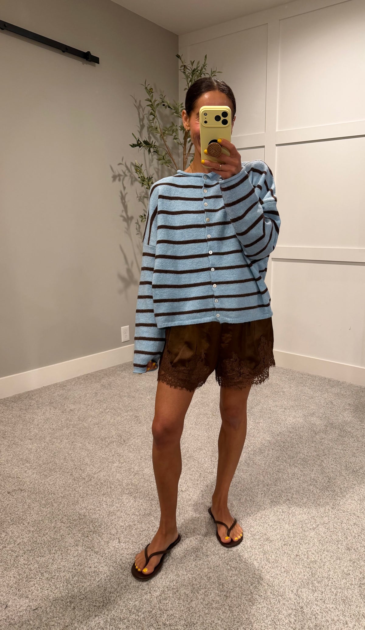Woven Satin Lace Trim Shorts | Chocolate