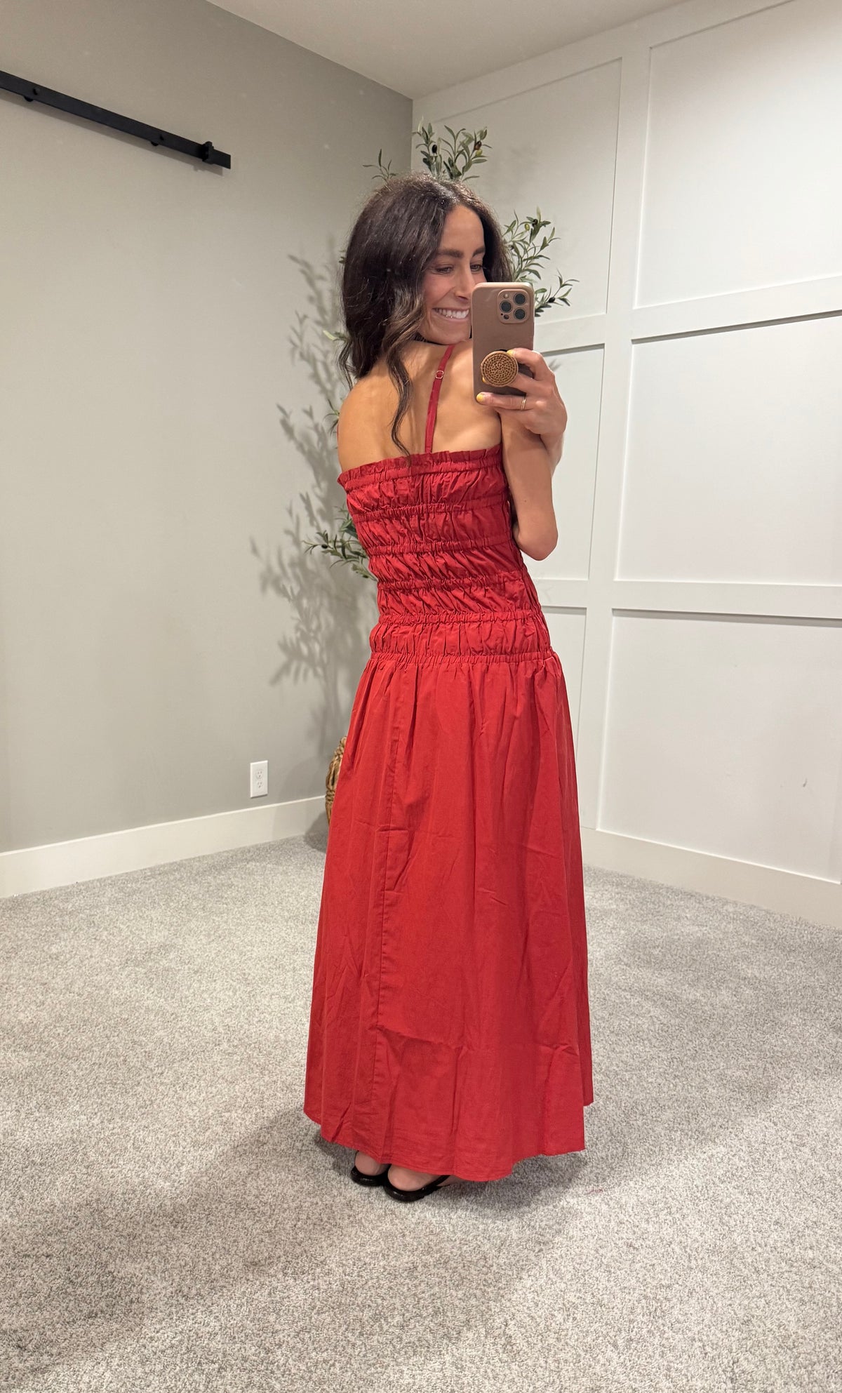 Colette Smocked Midi Dress | Red