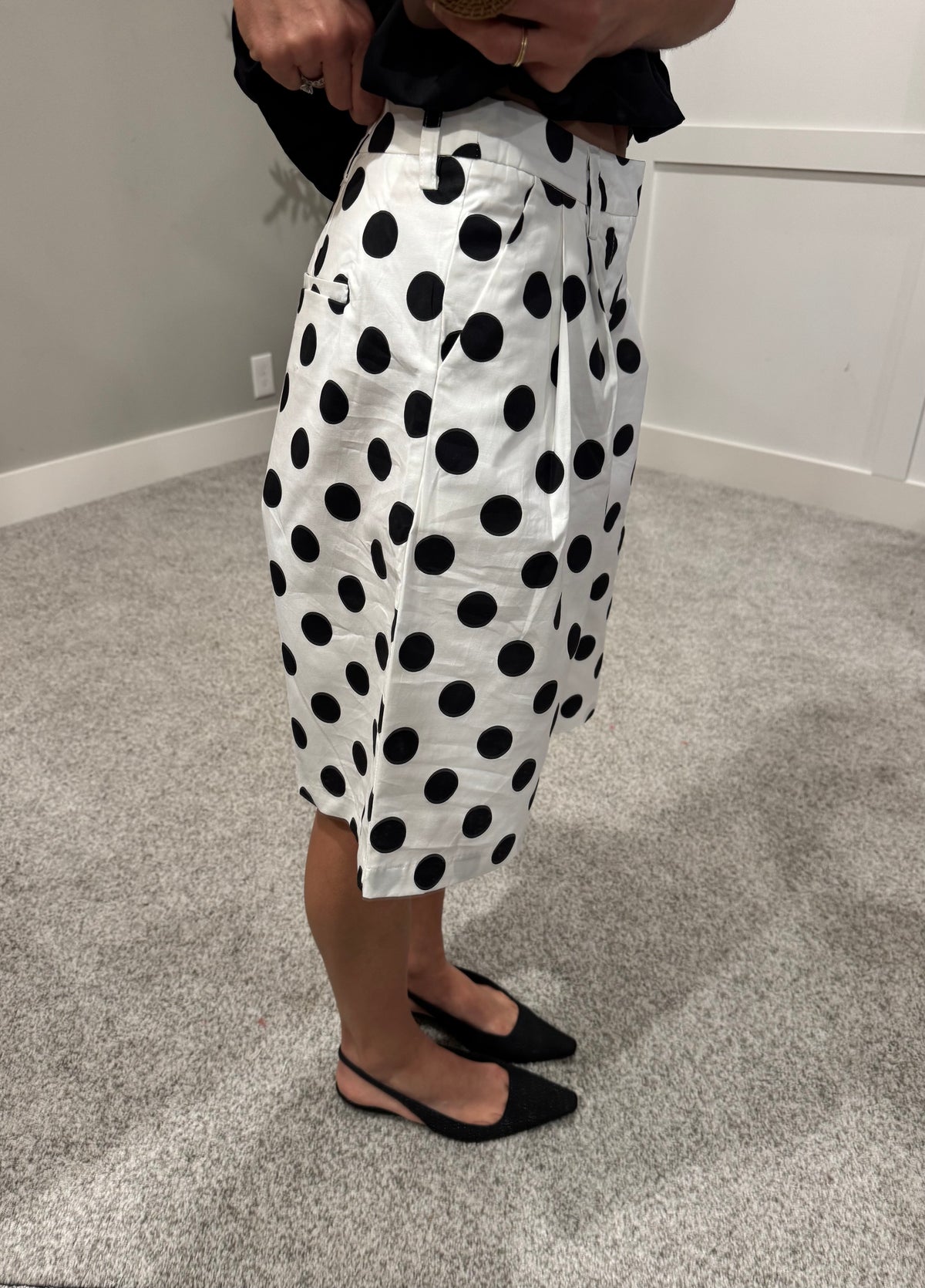 Lucy Pleated Polka Dot Trouser Shorts| White/Black