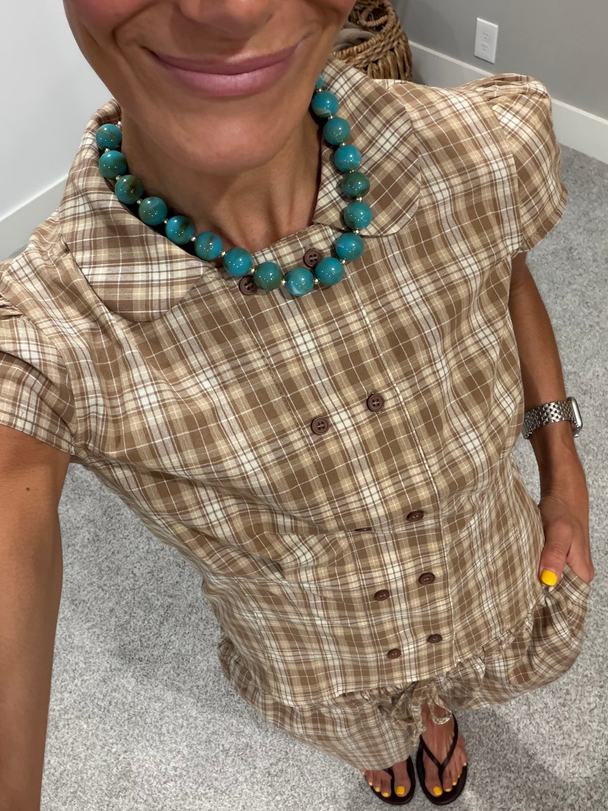 Sylvie Plaid Button Up Top | Tan Plaid
