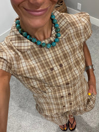 Sylvie Plaid Button Up Top | Tan Plaid