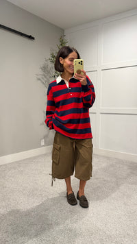 Rugby Polo Striped Top | Navy/Red