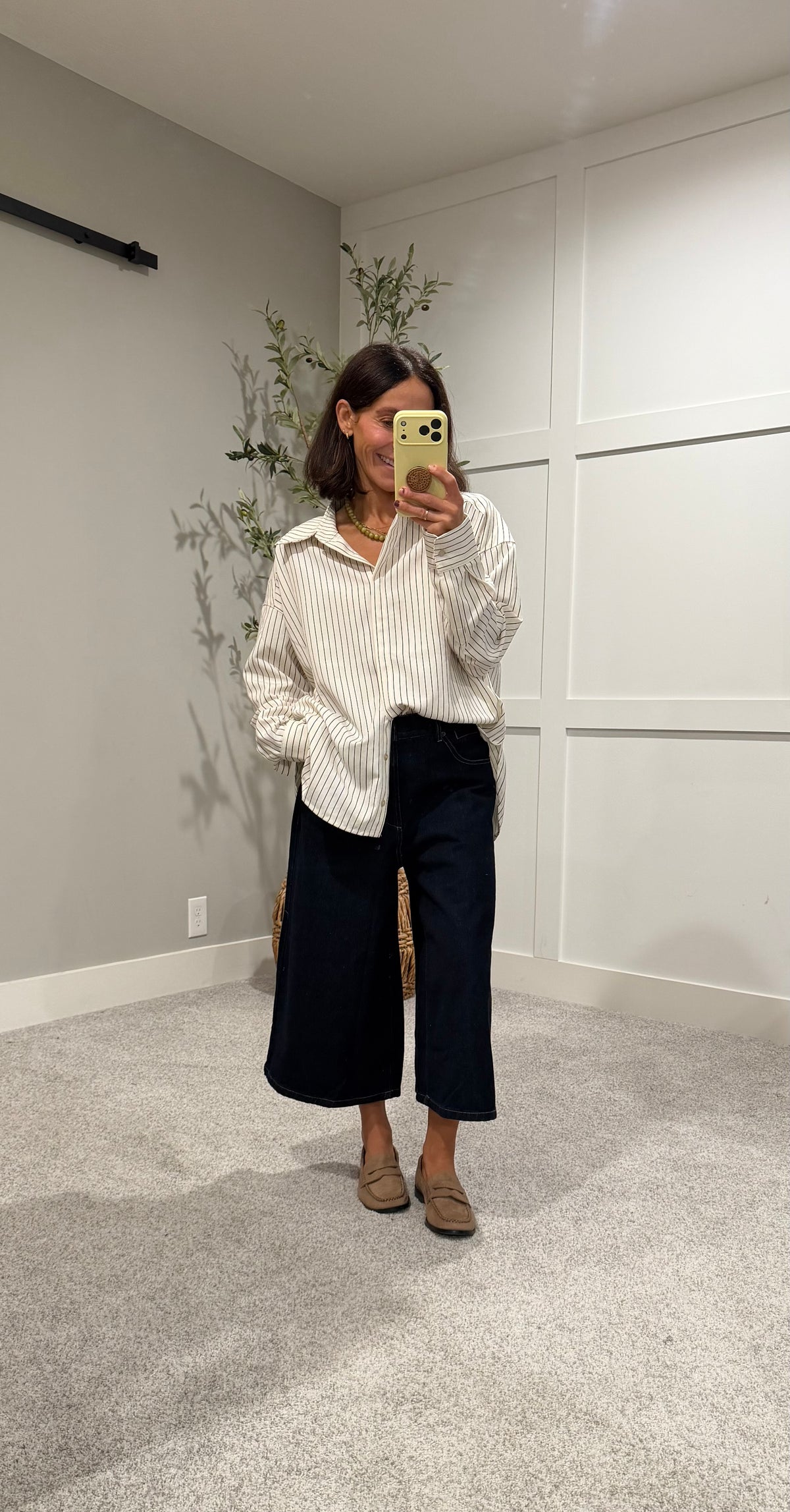 Cream/Brown Striped Classic Button-Up