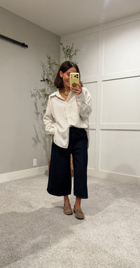 Cream/Brown Striped Classic Button-Up