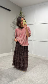 Perfectly Oversized Striped Tee | Red/Brown Stripe