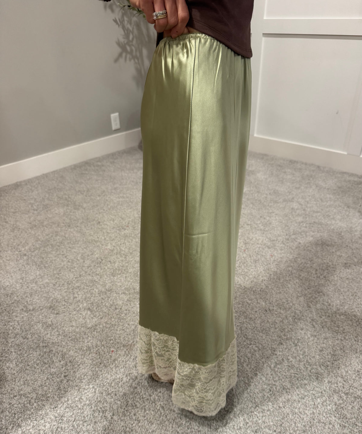 Satin Lace Skirt | Matcha