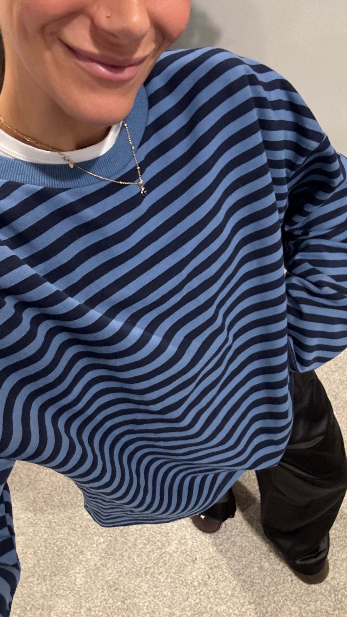 Terry Striped Oversized Top | Marine