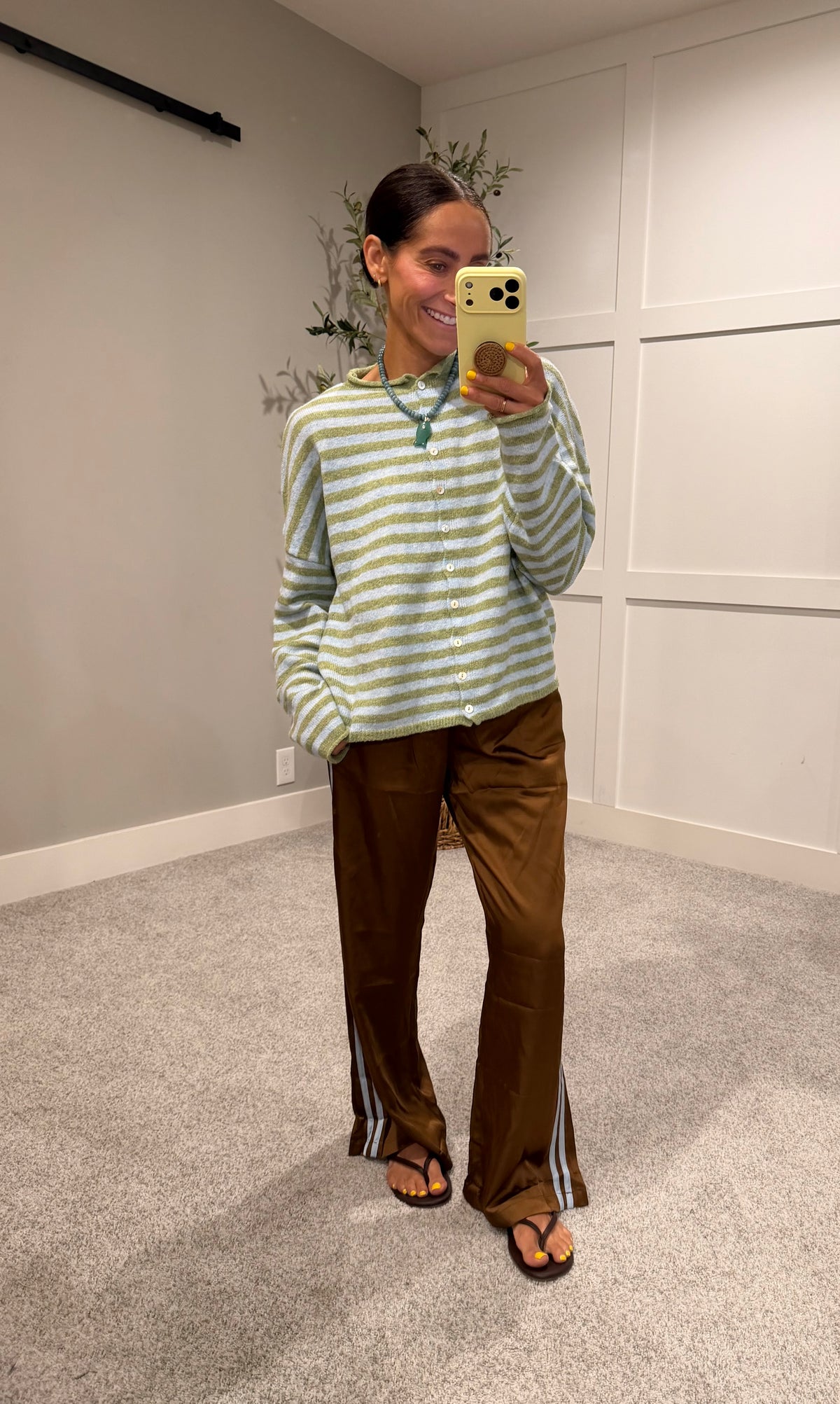 Piper Striped Cardigan | Olive/Blue