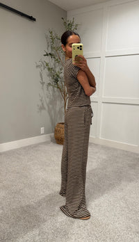 French Terry Striped Set | Brown/Cream