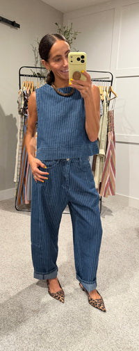 Dark Indigo Pinstripe Barrel Jeans