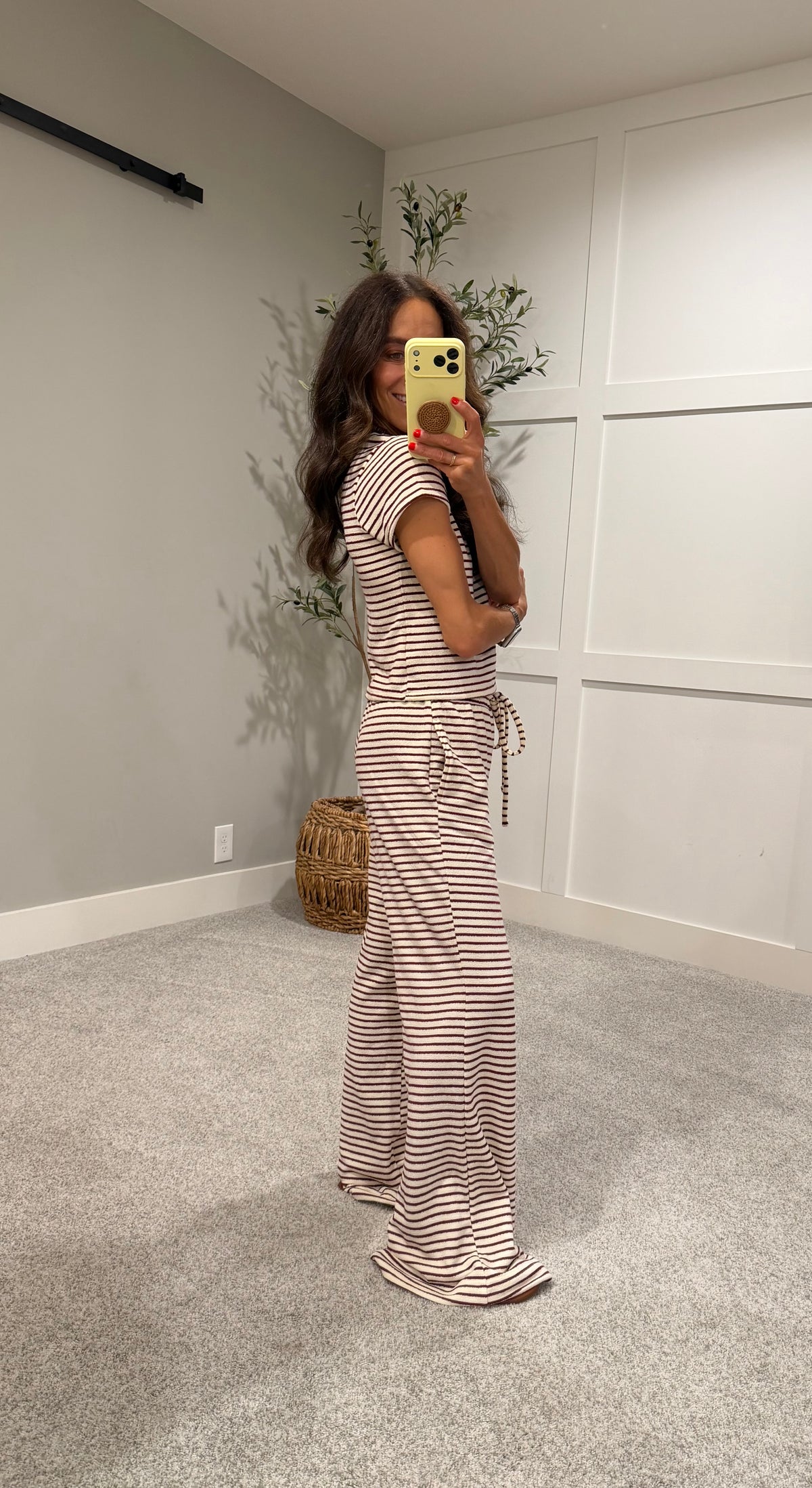 French Terry Striped Set | Burgundy/Cream