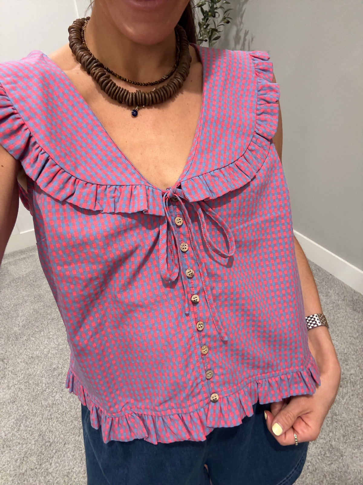 Lizzy Top | Cherry/Blue
