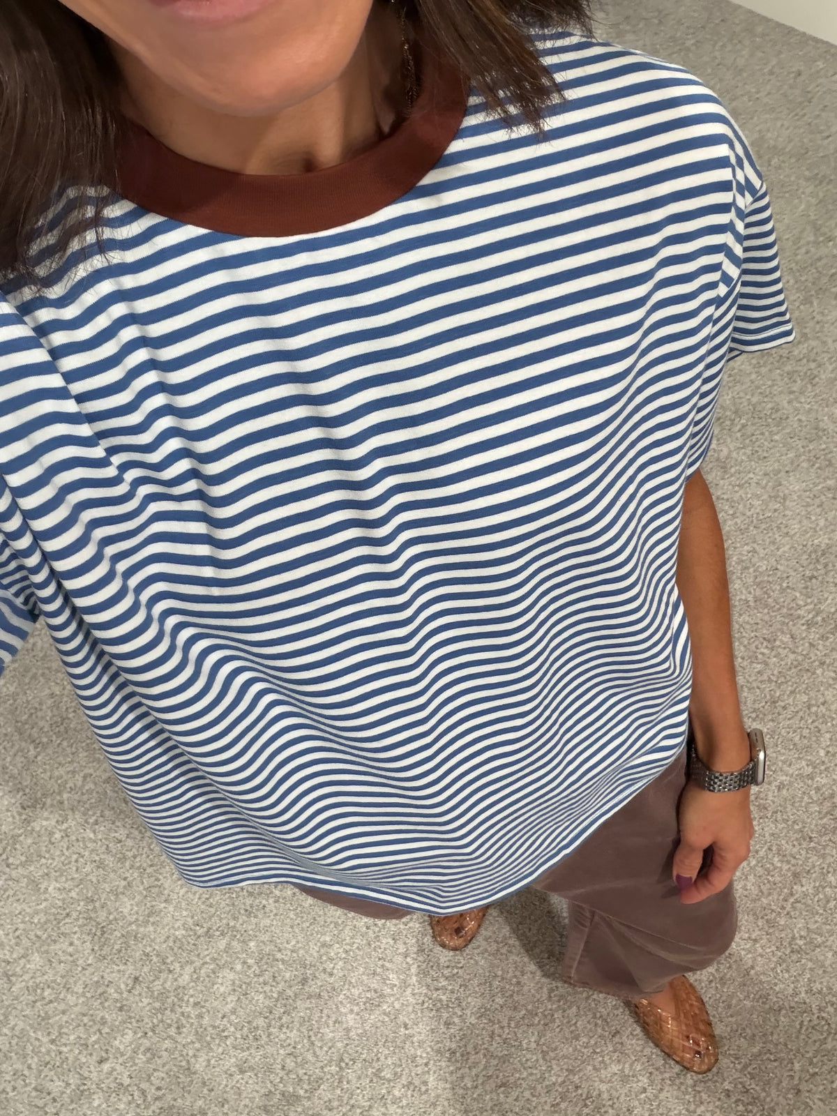 Jude Striped Tee | Dusty Blue/Brown