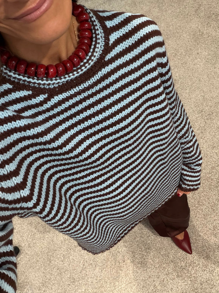 Everyday Cozy Stripe Knit Sweater | Choco/Blue