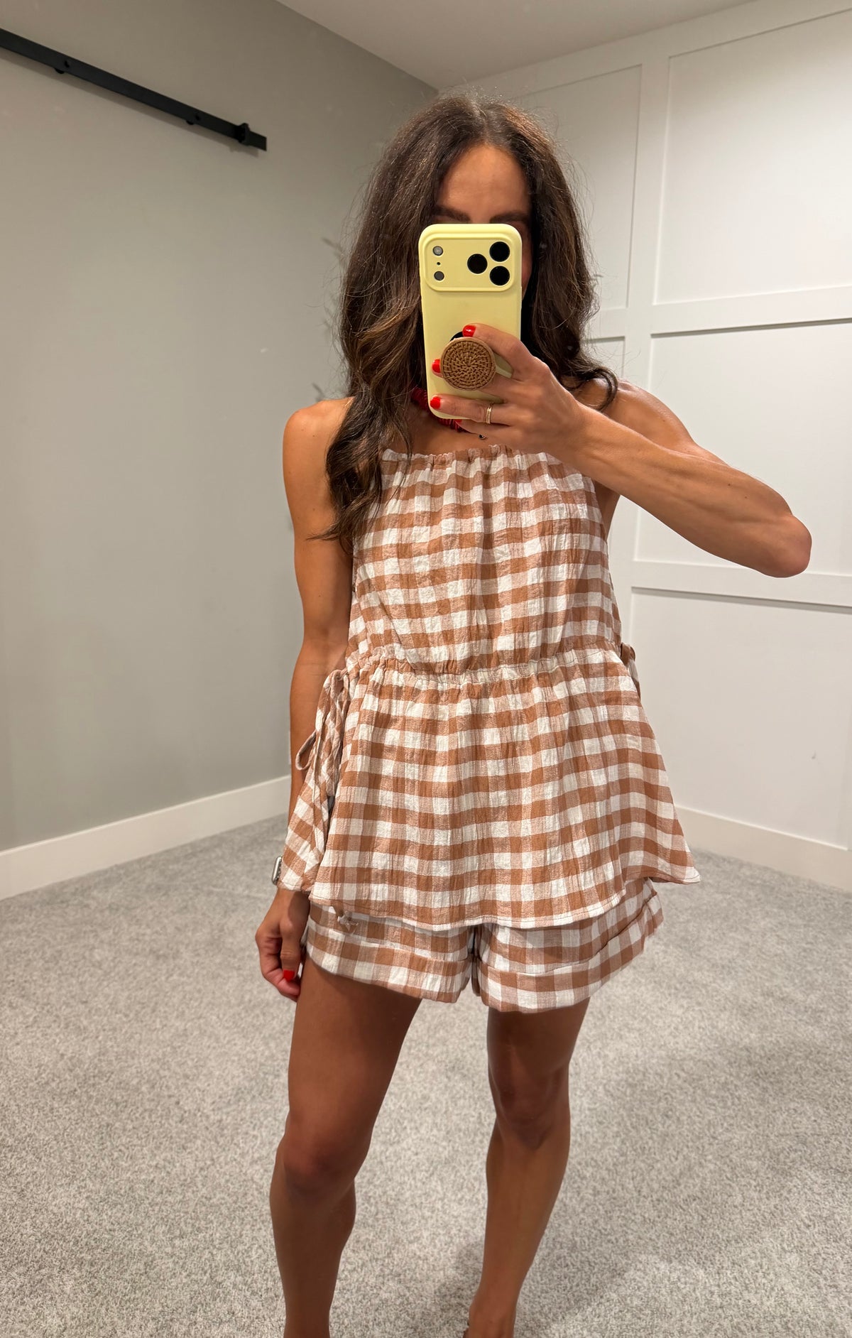 Meadow Gingham Top | Tan/Ivory