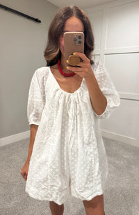 Embroidered White Ditsy Romper