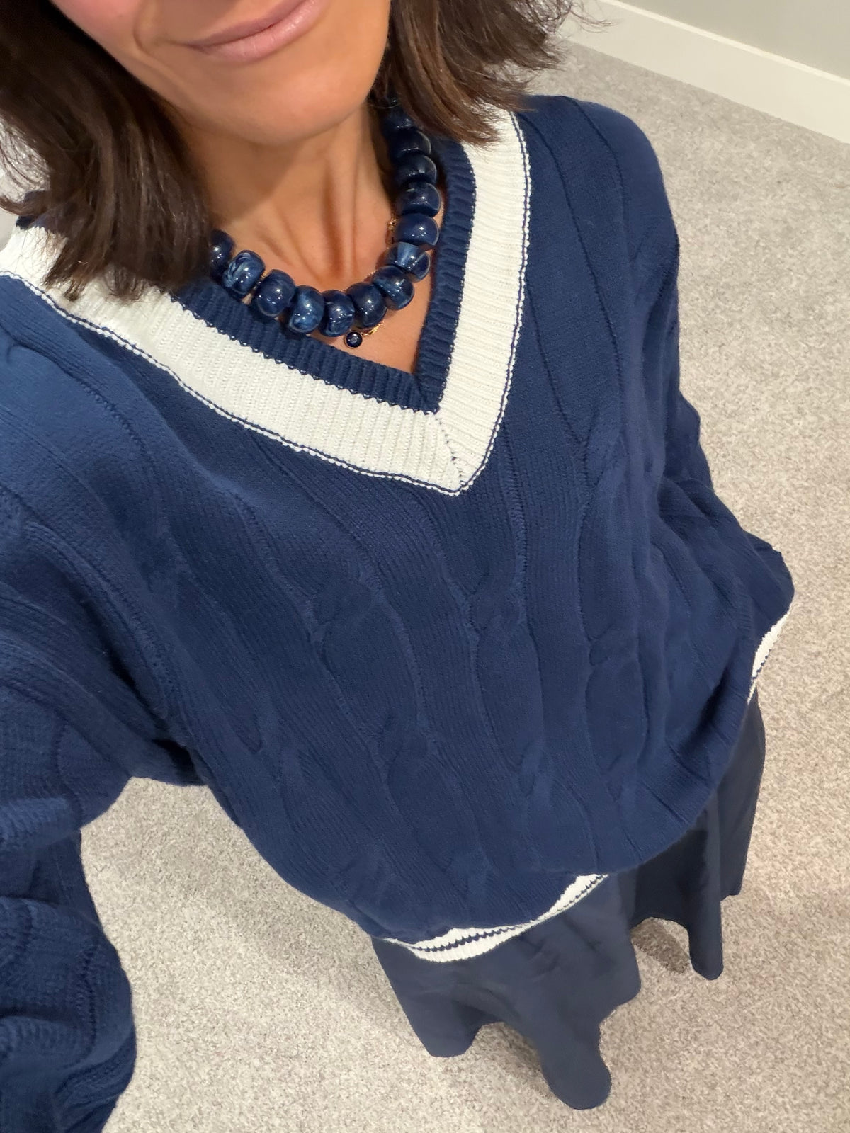 Sutton Varsity Sweater | Navy/White