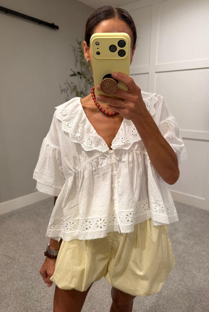 Eyelet Ruffled Blouse | White
