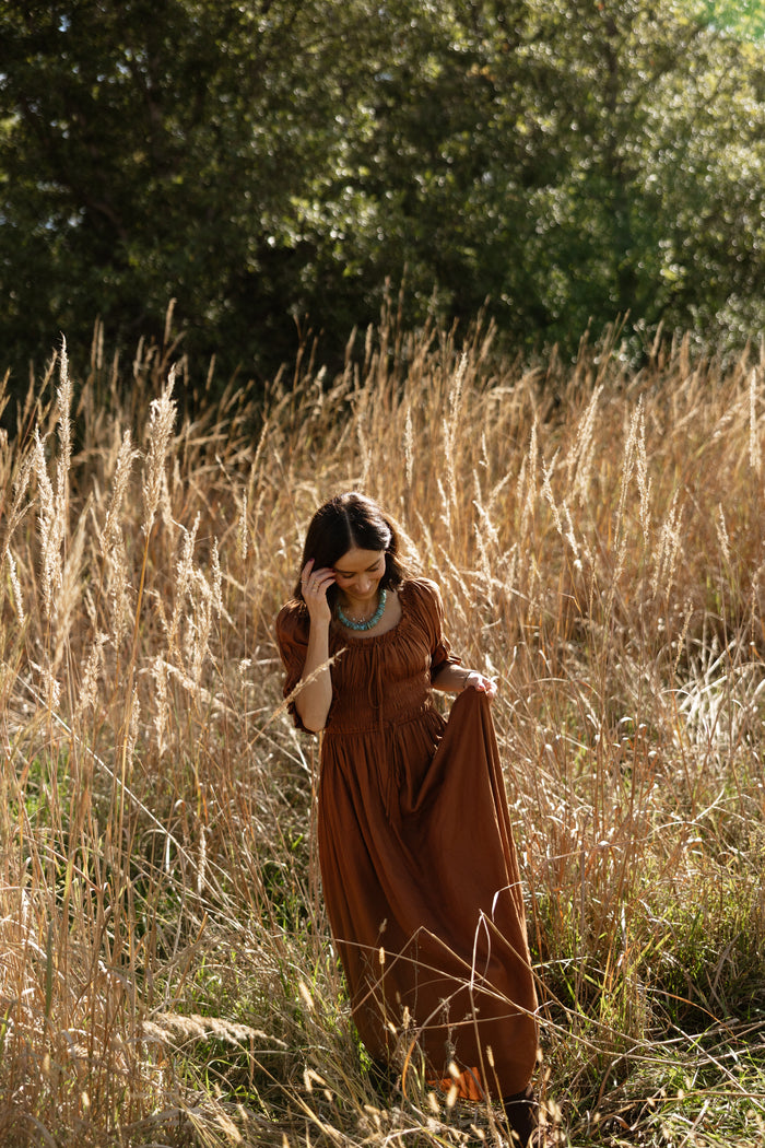 The Solana Smocked Dress | Warm Brown